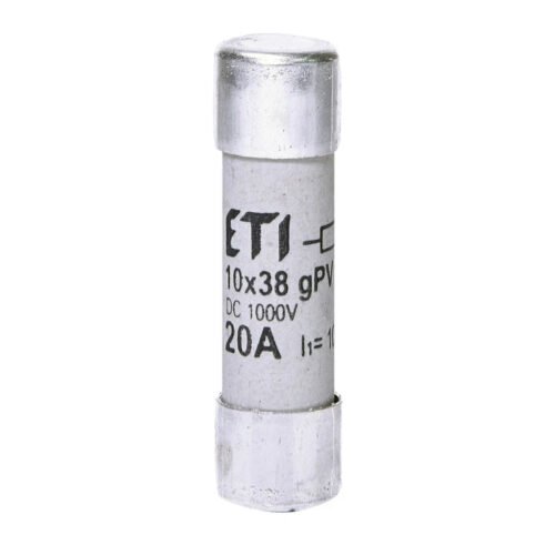 Fusível cilíndrico DC, 20A/1000V, CH, 10x38, gPV, ETI