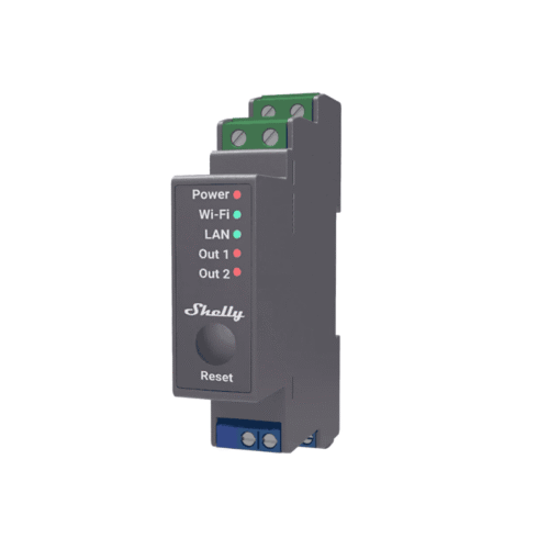 Shelly Pro 2 v.1, Relé inteligente profissional de 2 canais, DIN, LAN + Wi-Fi, 16 A