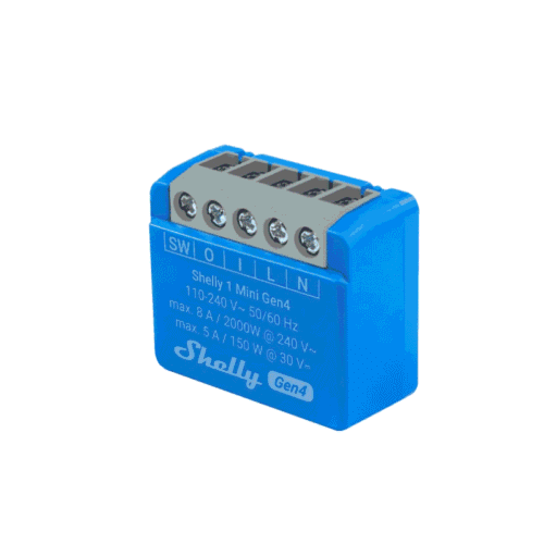 Shelly 1 Mini Gen4, relé inteligente, Zigbee, Wi-Fi com contacto seco, 8 A
